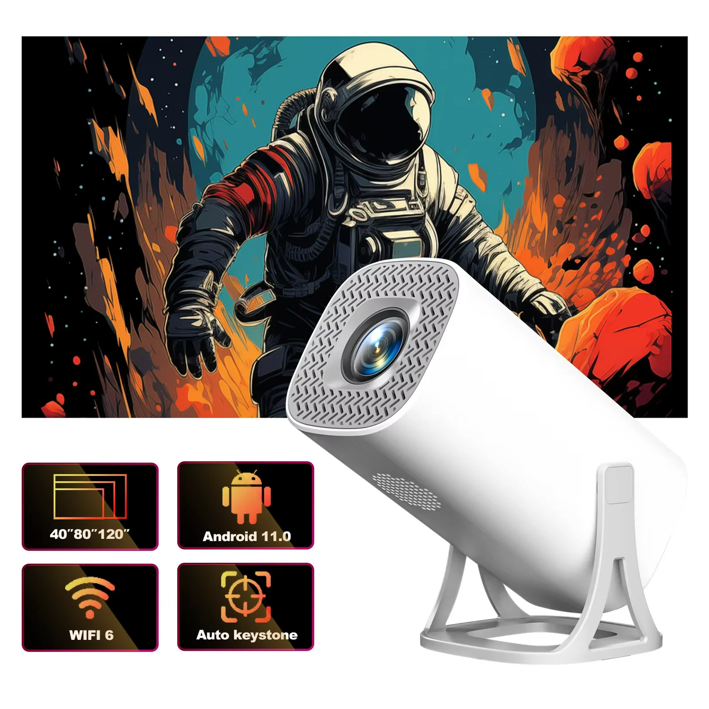 PortaPix S40 Android 11 Mini Projector – Native 720P, 4K/1080P Decoding, 2.4G/5G WiFi & BT5.0