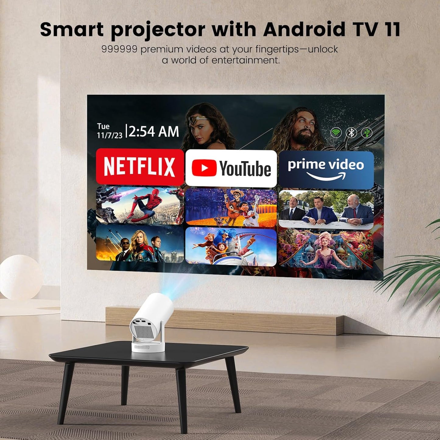 Nathan Ultra Mini Projector – 4K Support, WiFi 6, Bluetooth 5.4, 180° Rotation, Smart Home Theater